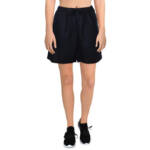 Aqua Linen Blend Mini Pleated Casual Short Women's L Navy Drawstring Pull On~