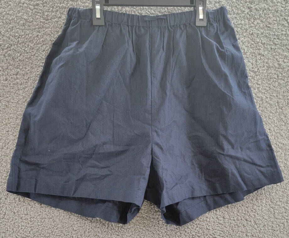 Aqua Linen Blend Mini Pleated Casual Short Women's L Navy Drawstring Pull On~