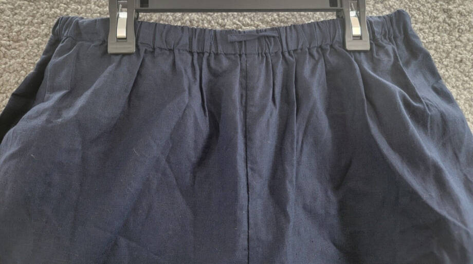 Aqua Linen Blend Mini Pleated Casual Short Women's L Navy Drawstring Pull On~