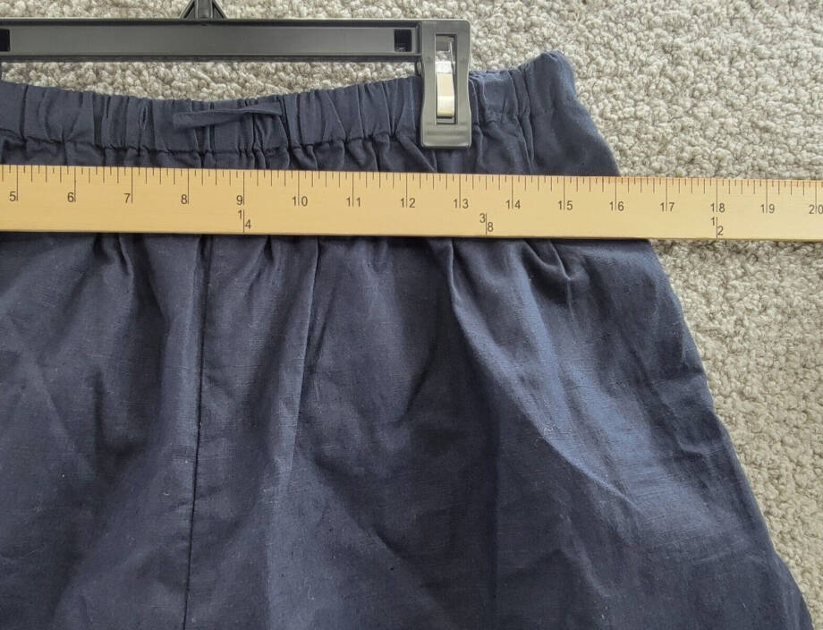 Aqua Linen Blend Mini Pleated Casual Short Women's L Navy Drawstring Pull On~