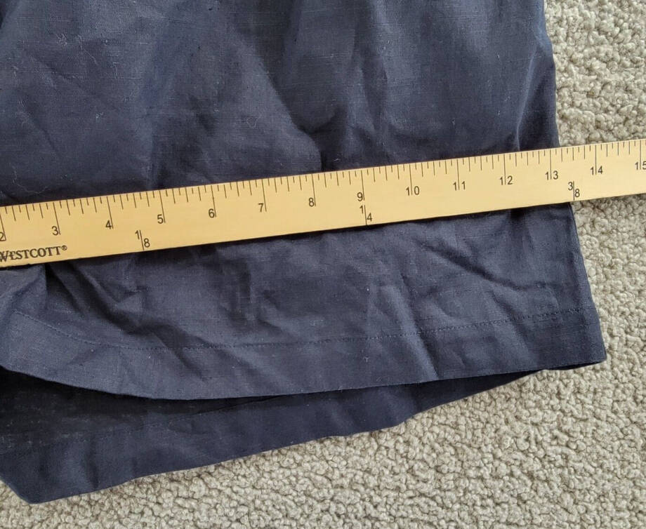 Aqua Linen Blend Mini Pleated Casual Short Women's L Navy Drawstring Pull On~