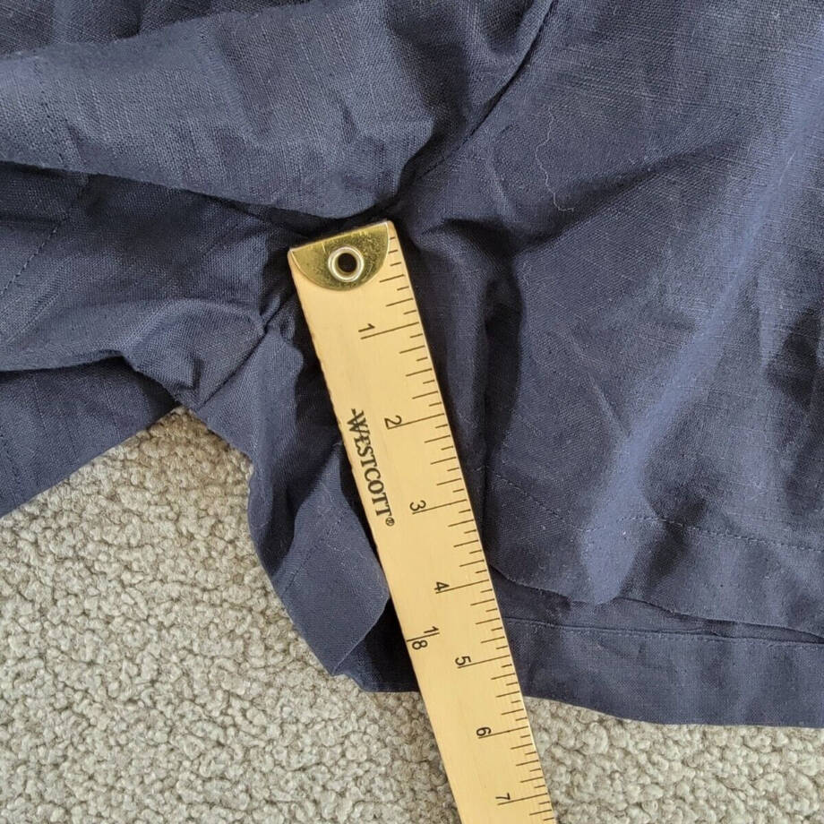 Aqua Linen Blend Mini Pleated Casual Short Women's L Navy Drawstring Pull On~