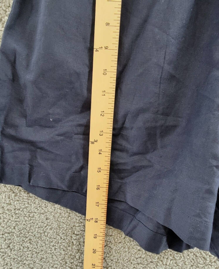 Aqua Linen Blend Mini Pleated Casual Short Women's L Navy Drawstring Pull On~