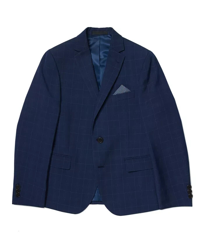 Lauren Ralph Lauren Plaid Classic Suit Jacket Big Boys 10R Dark Blue Long Sleeve