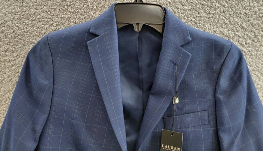 Lauren Ralph Lauren Plaid Classic Suit Jacket Big Boys 10R Dark Blue Long Sleeve