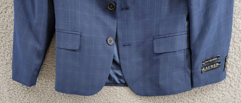 Lauren Ralph Lauren Plaid Classic Suit Jacket Big Boys 10R Dark Blue Long Sleeve