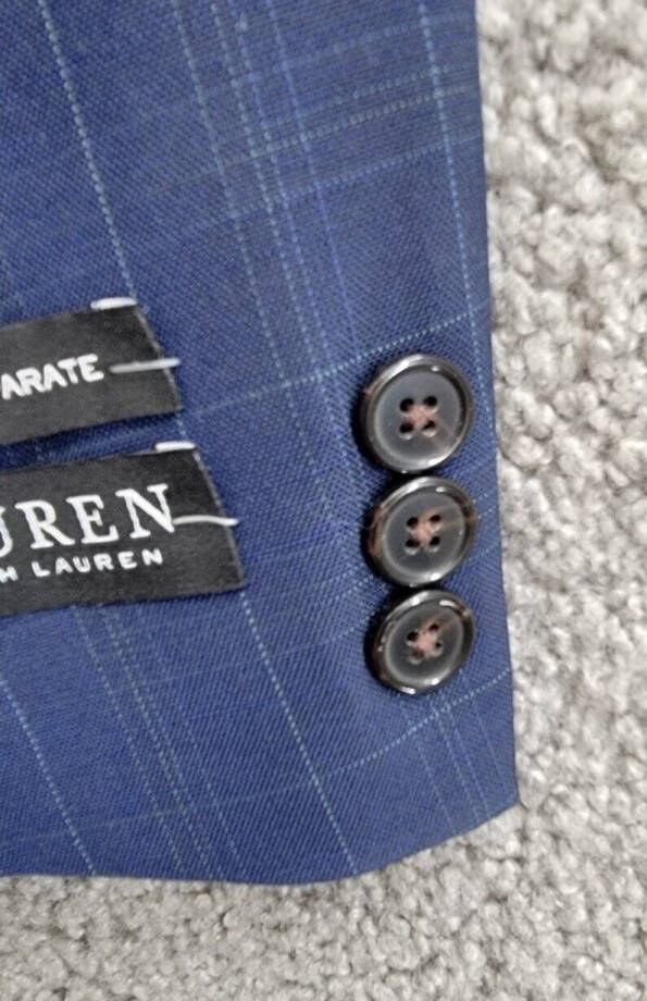 Lauren Ralph Lauren Plaid Classic Suit Jacket Big Boys 10R Dark Blue Long Sleeve