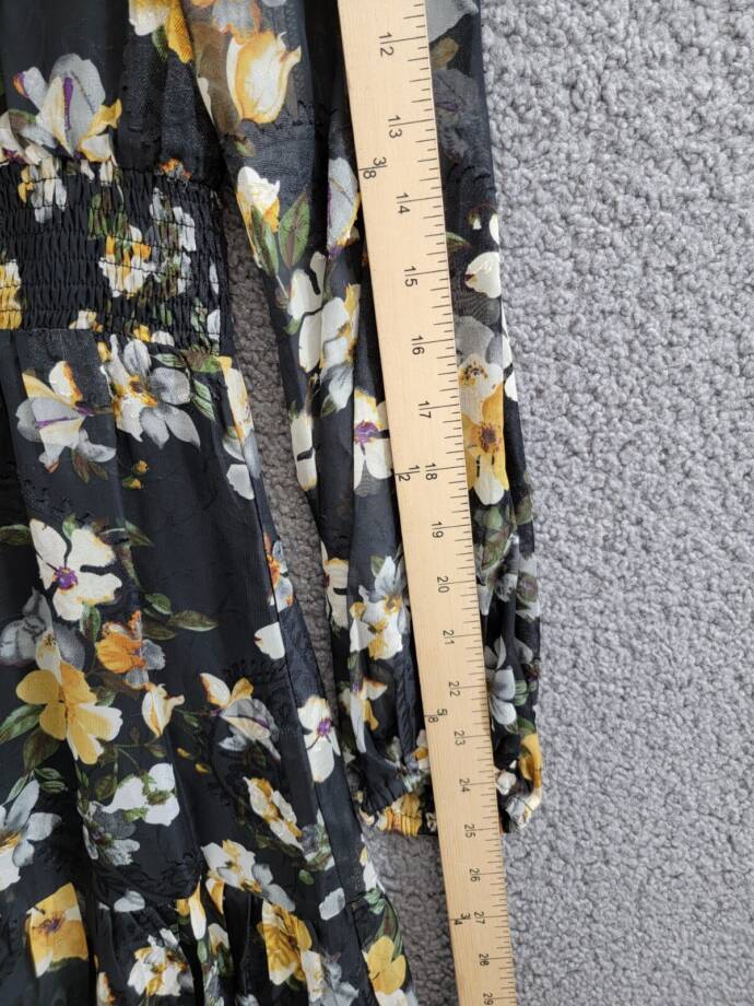 Lucy Paris Dallas Floral Smocked-Waist Tie-Neck Dress Women's M Black Multi L/S