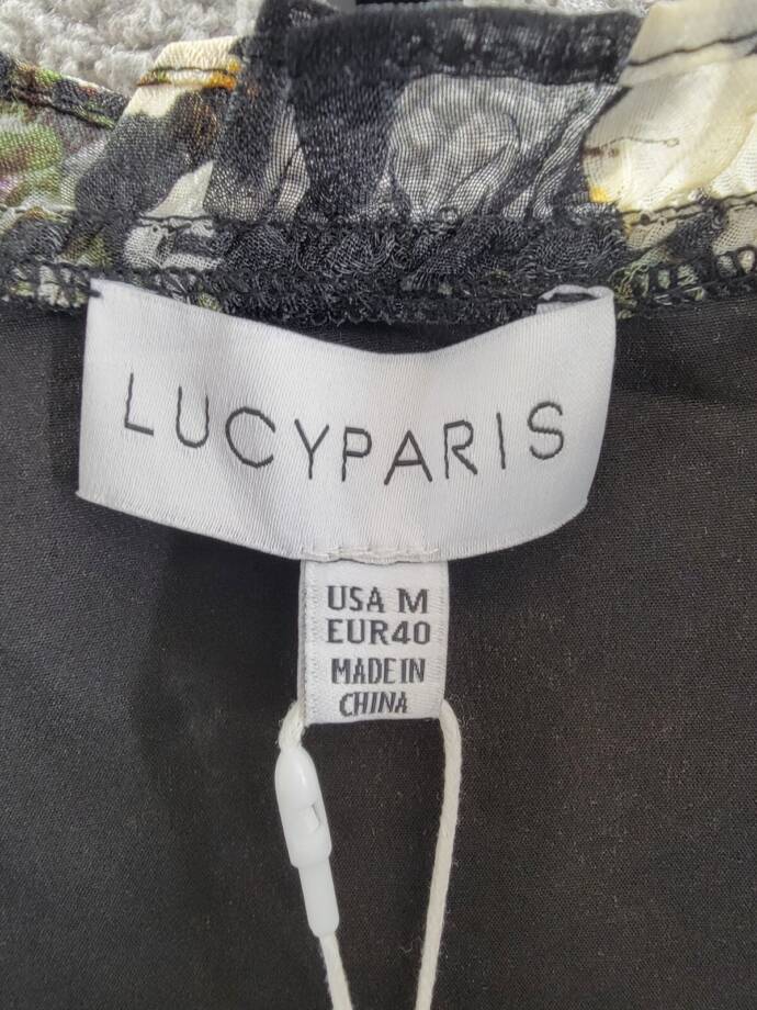 Lucy Paris Dallas Floral Smocked-Waist Tie-Neck Dress Women's M Black Multi L/S