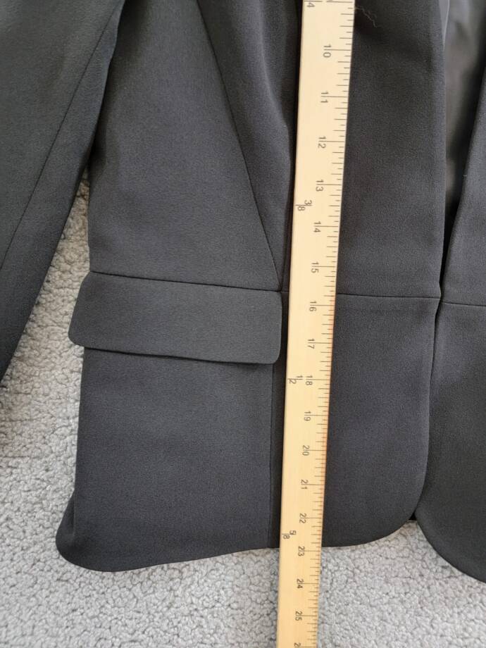 Kasper Collarless Open-Front Long-Sleeve Jacket Women's S Black Flap Pockets