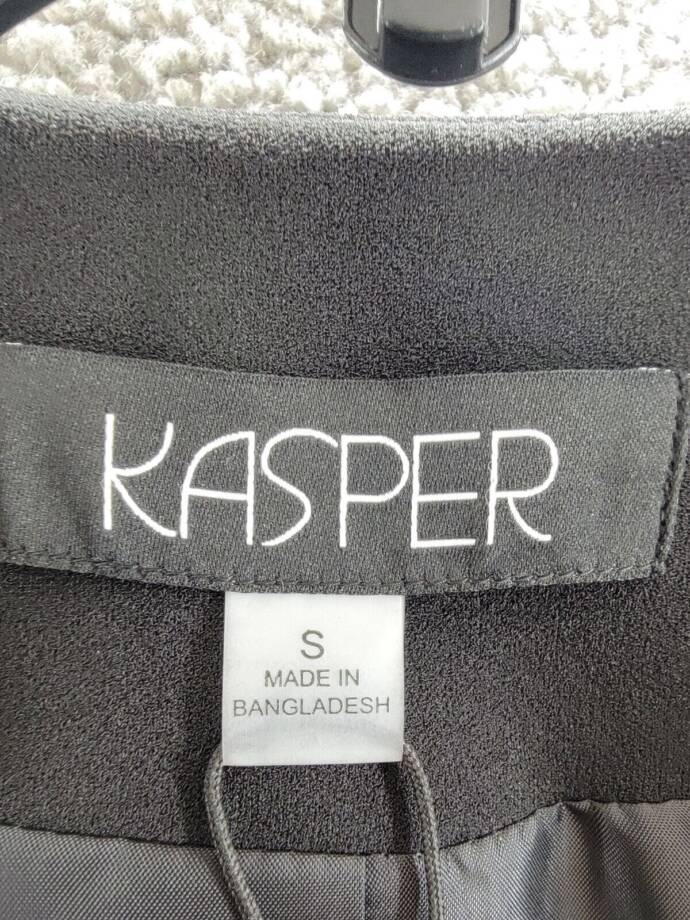 Kasper Collarless Open-Front Long-Sleeve Jacket Women's S Black Flap Pockets