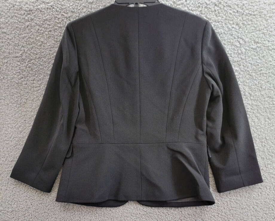 Kasper Collarless Open-Front Long-Sleeve Jacket Women's S Black Flap Pockets