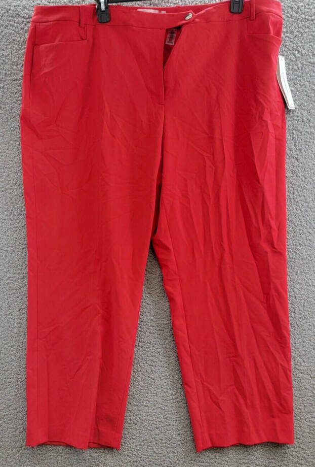 Calvin Klein Plus Size Mid-Rise Straight-Leg Pants Women's 24W Red Zip Closure~