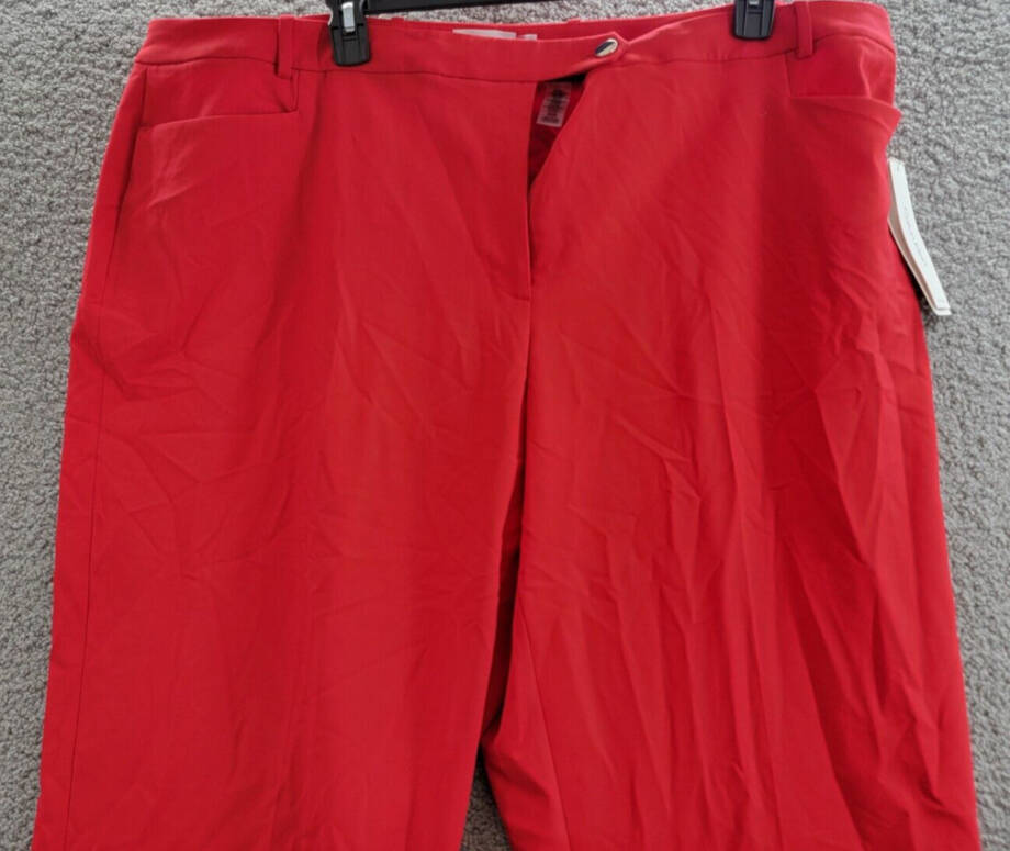Calvin Klein Plus Size Mid-Rise Straight-Leg Pants Women's 24W Red Zip Closure~