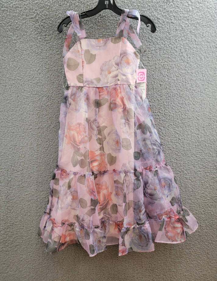 Rare Editions Floral-Print Organza Maxi Dress Big Girls 8 Lavender Zip Closure
