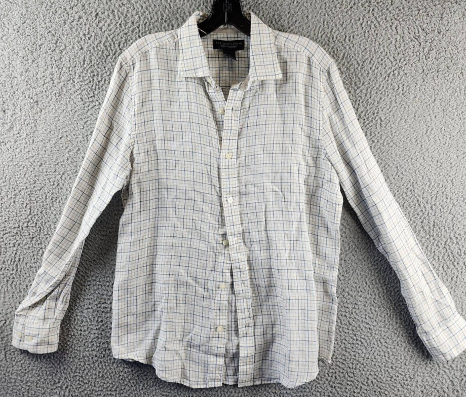THE MEN'S STORE AT BLOOMINGDALE'S Linen Button Down Shirt Men's S Blue Combo