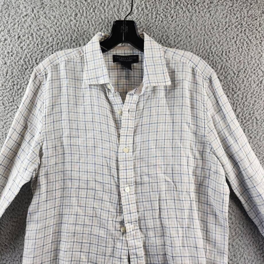 THE MEN'S STORE AT BLOOMINGDALE'S Linen Button Down Shirt Men's S Blue Combo