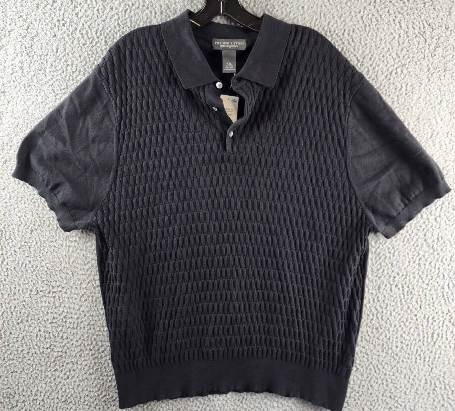 The Men's Store At Bloomingdale's Knitted Polo Sweater Men's XXL Black Textured
