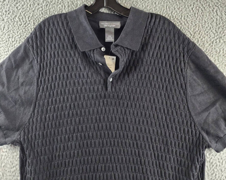 The Men's Store At Bloomingdale's Knitted Polo Sweater Men's XXL Black Textured