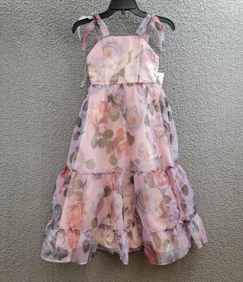 Rare Editions Floral-Print Organza Maxi Dress Big Girls 7 Lavender Zip Closure
