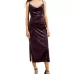 Taylor Petite Cowl-Neck Sleeveless Midi Velvet Dress Women's 6P Wine Back Zip