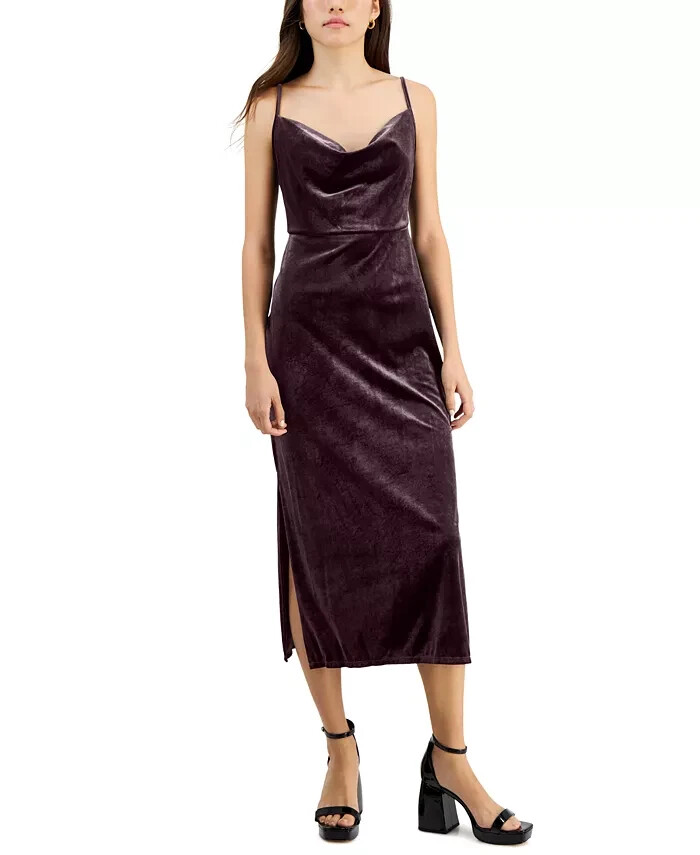Taylor Petite Cowl-Neck Sleeveless Midi Velvet Dress Women's 6P Wine Back Zip