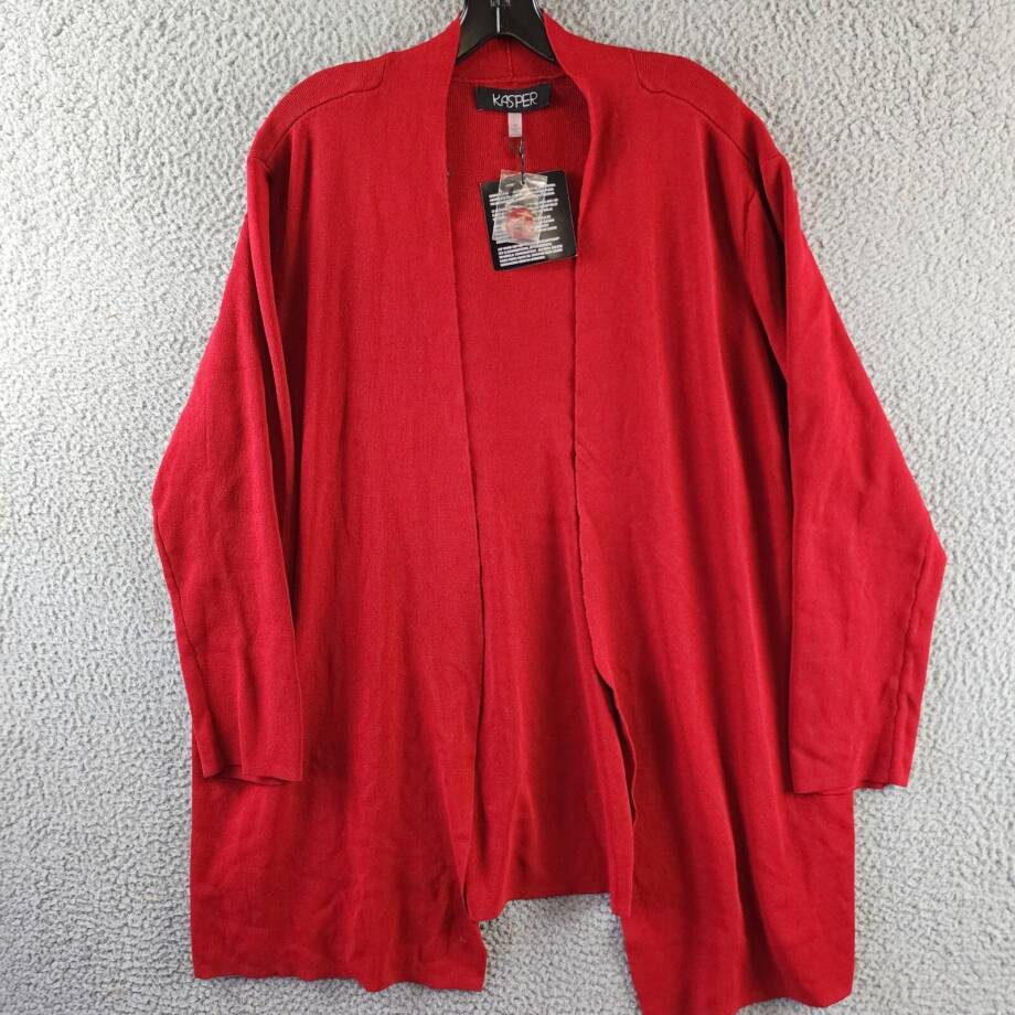 Kasper Plus Open-Front Long-Sleeve Sweater Women's 2X Crimson Collarless
