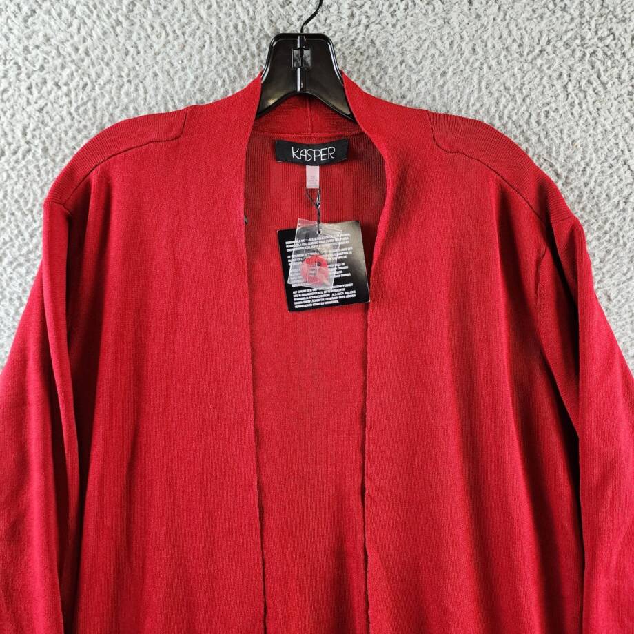 Kasper Plus Open-Front Long-Sleeve Sweater Women's 2X Crimson Collarless