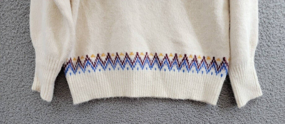 AQUA Fair Isle Sweater Women's M Cream Multi Crew Neck Long Sleeve Pullover
