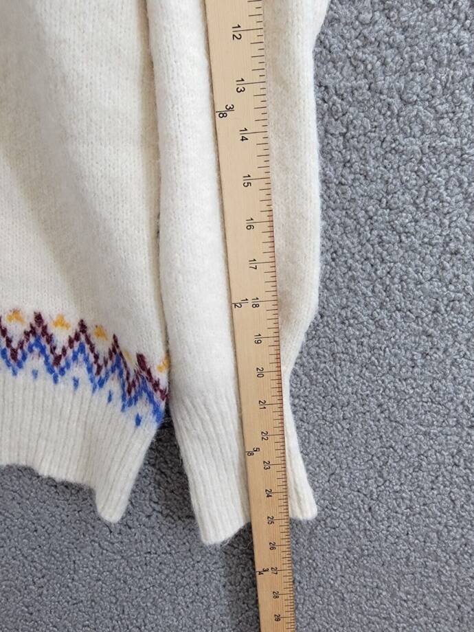 AQUA Fair Isle Sweater Women's M Cream Multi Crew Neck Long Sleeve Pullover