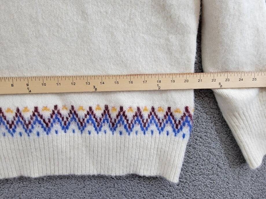 AQUA Fair Isle Sweater Women's M Cream Multi Crew Neck Long Sleeve Pullover