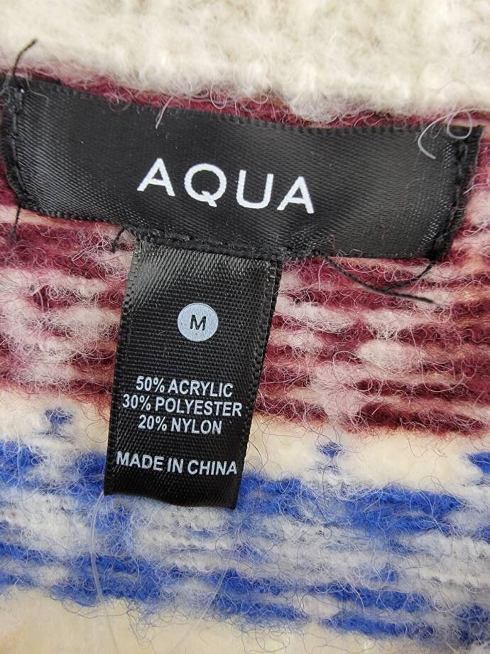 AQUA Fair Isle Sweater Women's M Cream Multi Crew Neck Long Sleeve Pullover