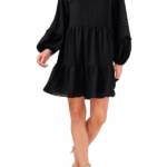 CeCe Clip Dot Ruffled Mini Dress Women's S Black V-Neck Long Sleeve Pullover