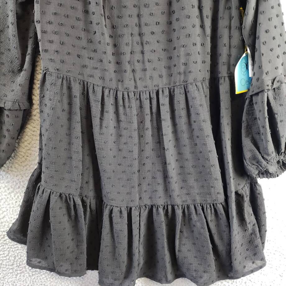 CeCe Clip Dot Ruffled Mini Dress Women's S Black V-Neck Long Sleeve Pullover