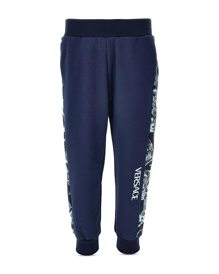 Versace Fleece + Barocco Print Logo Sweatpants Big Boy 10 Navy/Light Navy PullOn
