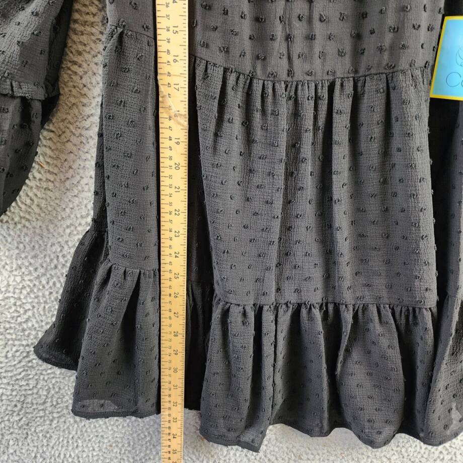 CeCe Clip Dot Ruffled Mini Dress Women's S Black V-Neck Long Sleeve Pullover
