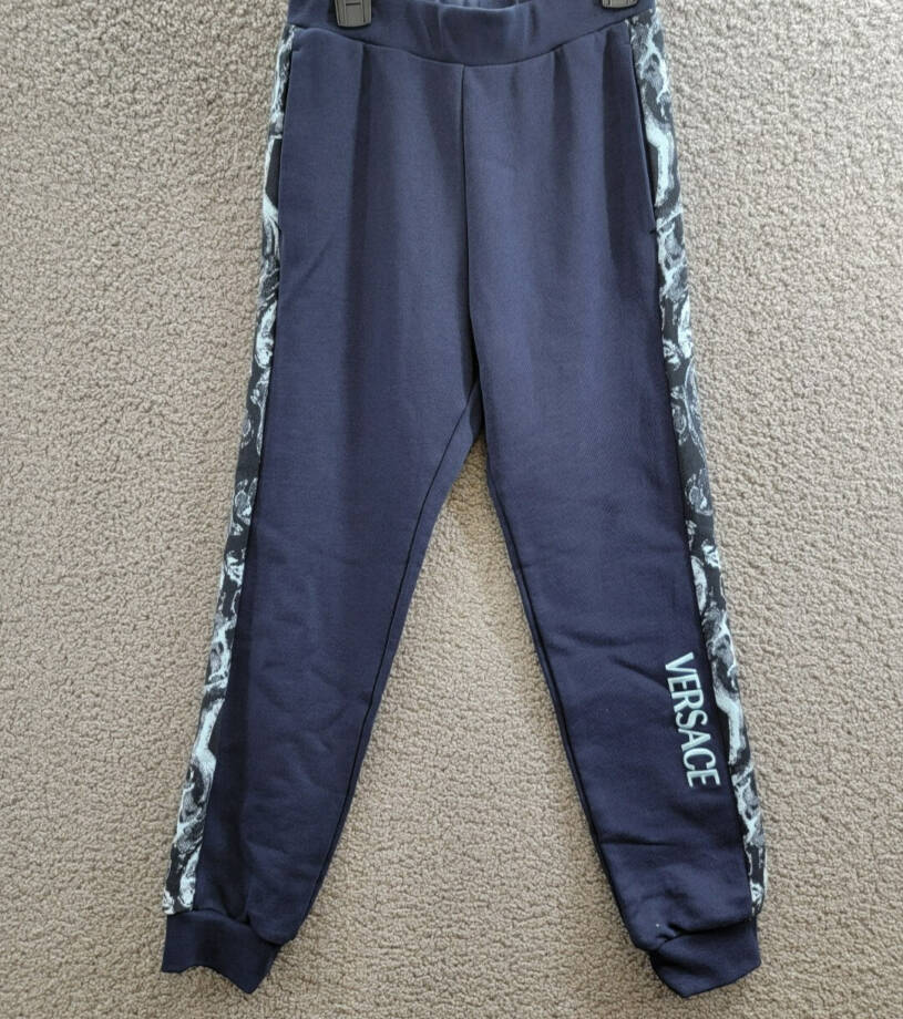Versace Fleece + Barocco Print Logo Sweatpants Big Boy 10 Navy/Light Navy PullOn