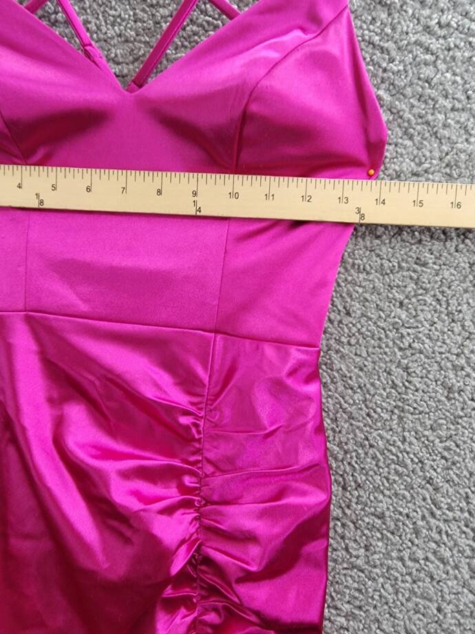 City Studio Satin Cross-Strap Mesh Embellished Back Gown Juniors 3/4 Deep Orchid