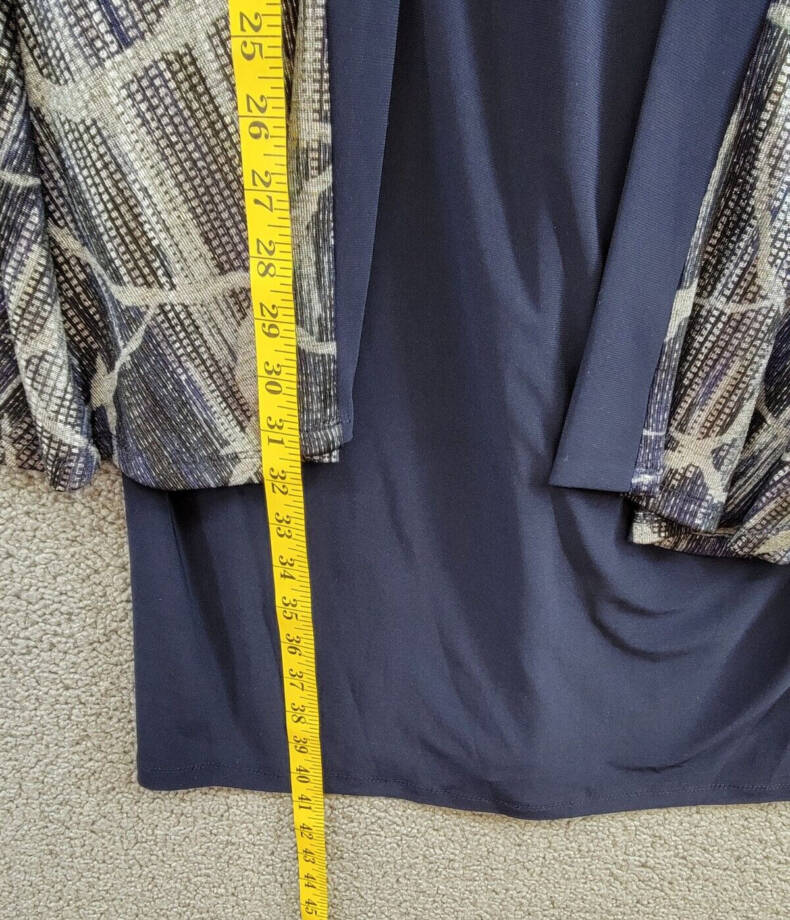 R & M Richards Necklace Printed-Jacket Dress Womens 6 Navy Scoop Neck 3/4 Sleeve