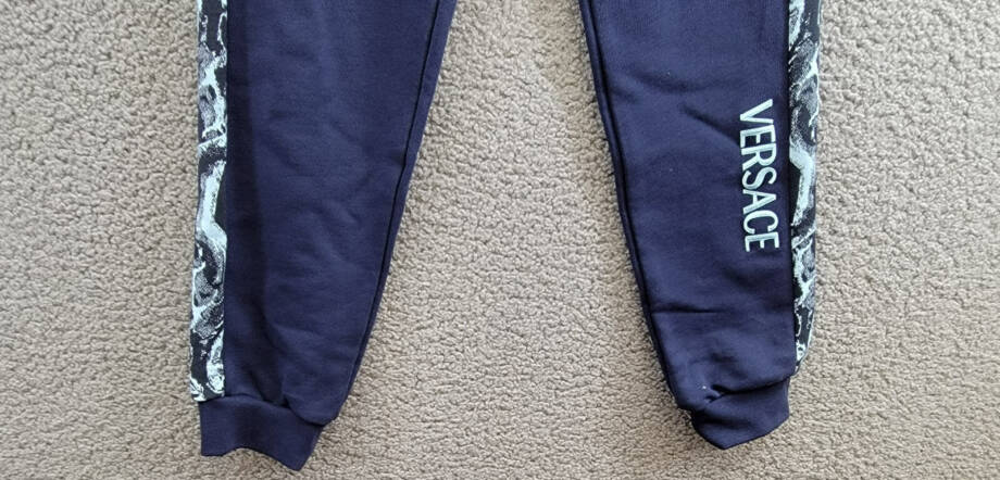 Versace Fleece + Barocco Print Logo Sweatpants Big Boy 10 Navy/Light Navy PullOn