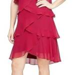 SL Fashions Tiered Chiffon Dress Women's 4 Wineberry Ruffled Scoop Neck Pullover