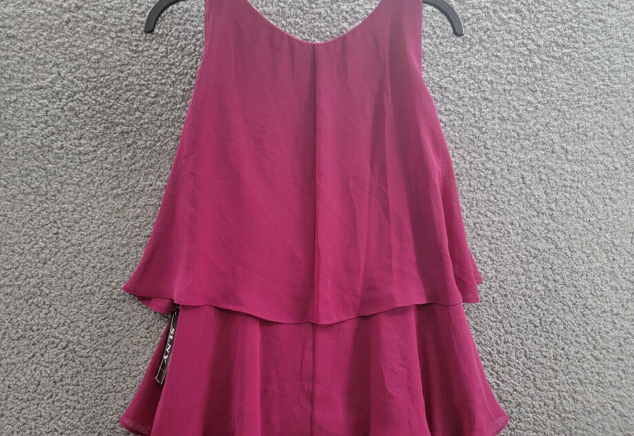 SL Fashions Tiered Chiffon Dress Women's 4 Wineberry Ruffled Scoop Neck Pullover