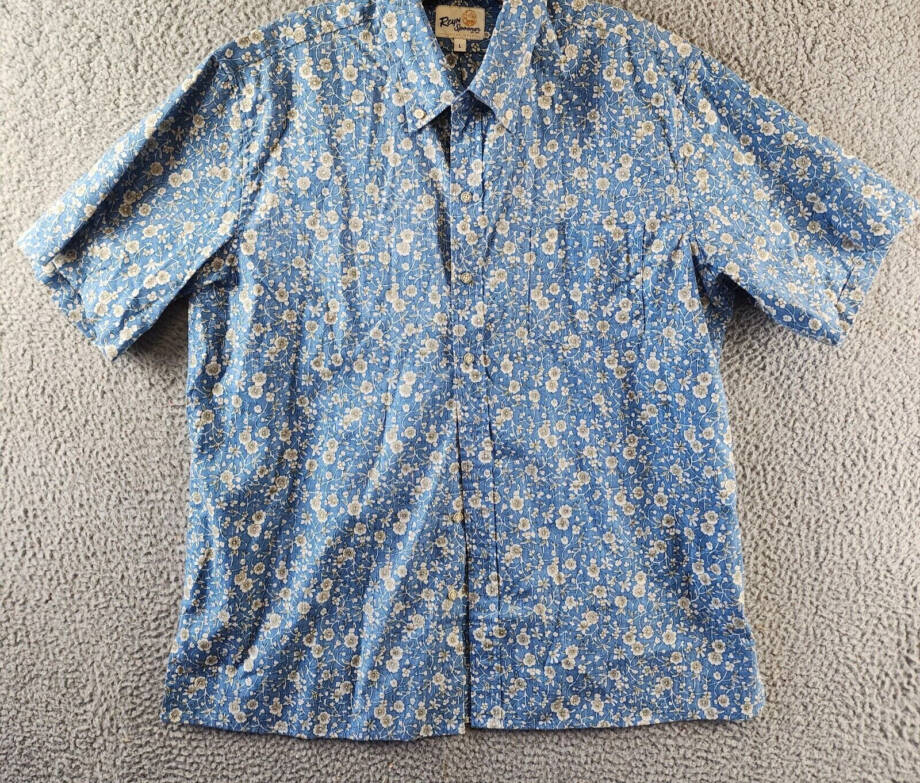 Reyn Spooner Kettle Floral Print Button Down Camp Shirt Men's L Lichen Blue S/S