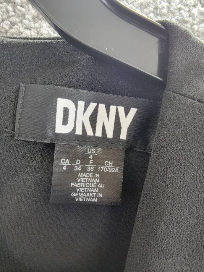DKNY Puff-Sleeve Ruched Dress Women's 4 Black Round Neck Back Zip Closure S/S