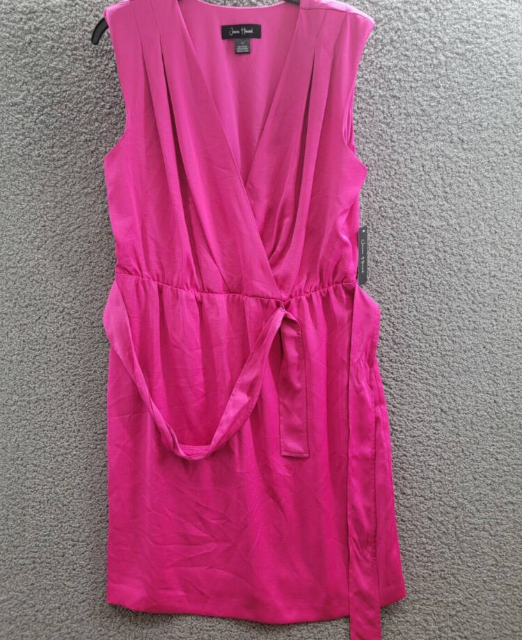 Jessica Howard Sleeveless Tie-Waist Wrap Dress Womens 14 Magenta V-Neck Pullover