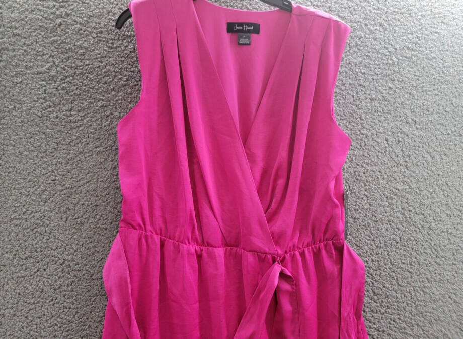 Jessica Howard Sleeveless Tie-Waist Wrap Dress Womens 14 Magenta V-Neck Pullover