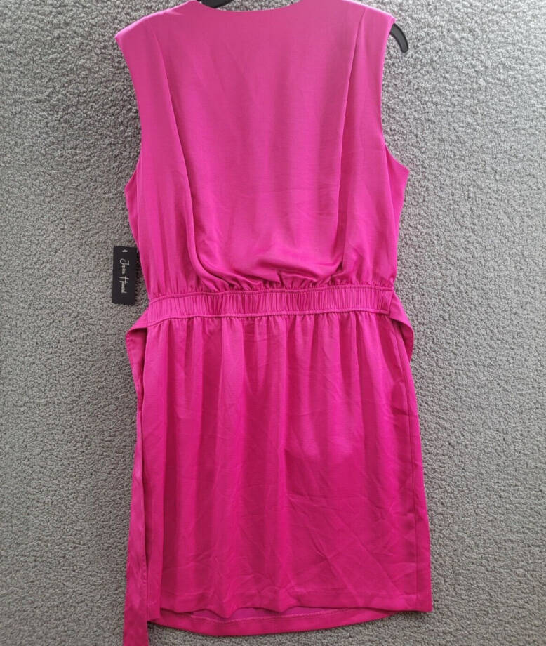 Jessica Howard Sleeveless Tie-Waist Wrap Dress Womens 14 Magenta V-Neck Pullover