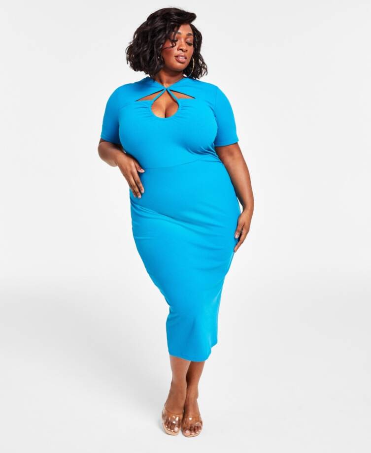 Nina Parker Trendy Plus Size Cutout Bodycon Dress Women's 1X Turkish Tile S/S