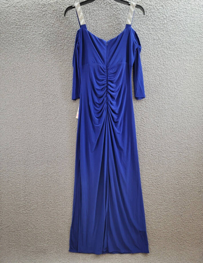 R & M Richards Embellished Cold-Shoulder Gown Womens 10 Electric Blue 3/4 Sleeve
