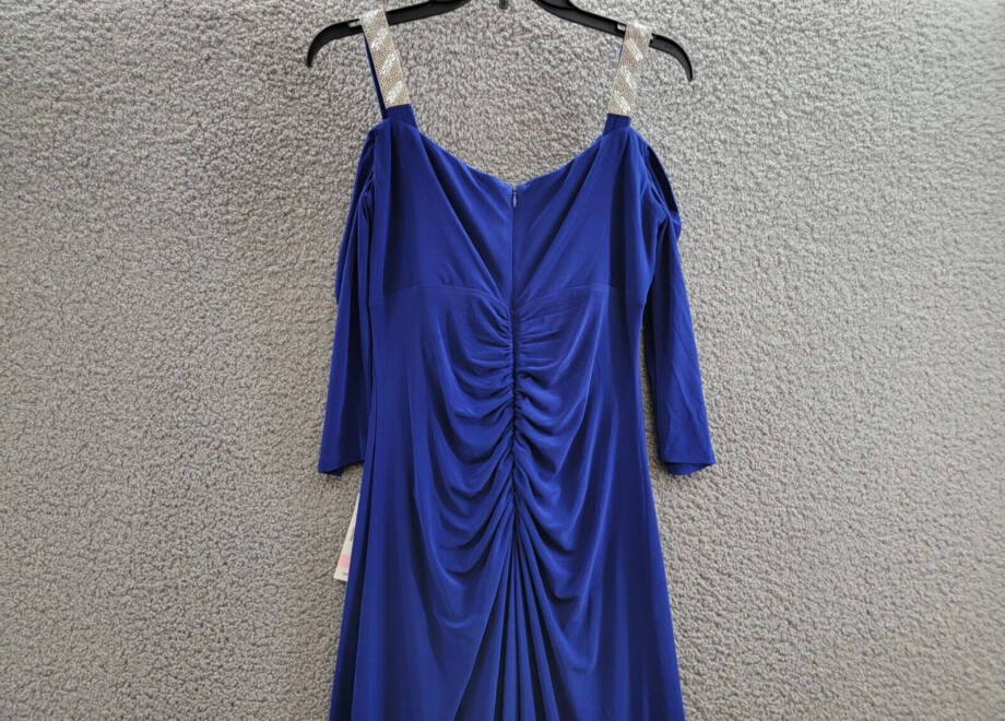 R & M Richards Embellished Cold-Shoulder Gown Womens 10 Electric Blue 3/4 Sleeve